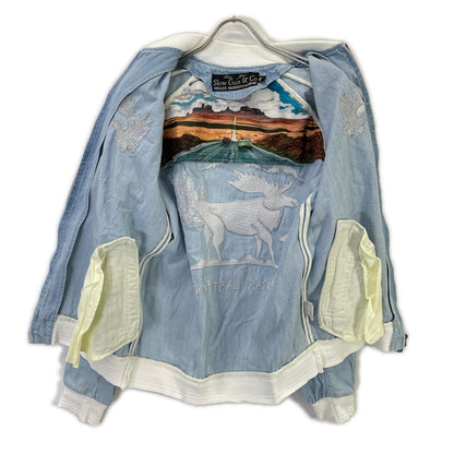 SLOW GUN Alaska Animal Embroidered Denim Sukajan Jacket Size 2