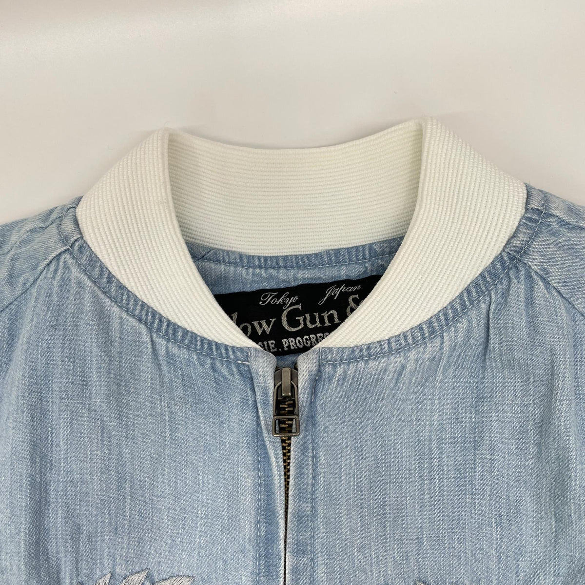 SLOW GUN Alaska Animal Embroidered Denim Sukajan Jacket Size 2