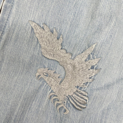 SLOW GUN Alaska Animal Embroidered Denim Sukajan Jacket Size 2