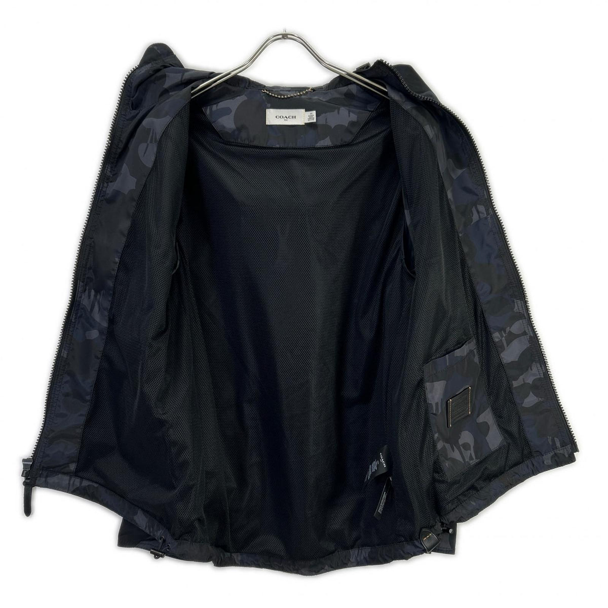 COACH 75815 Camo Polyester Zip Hooded Jacket Navy Size 44