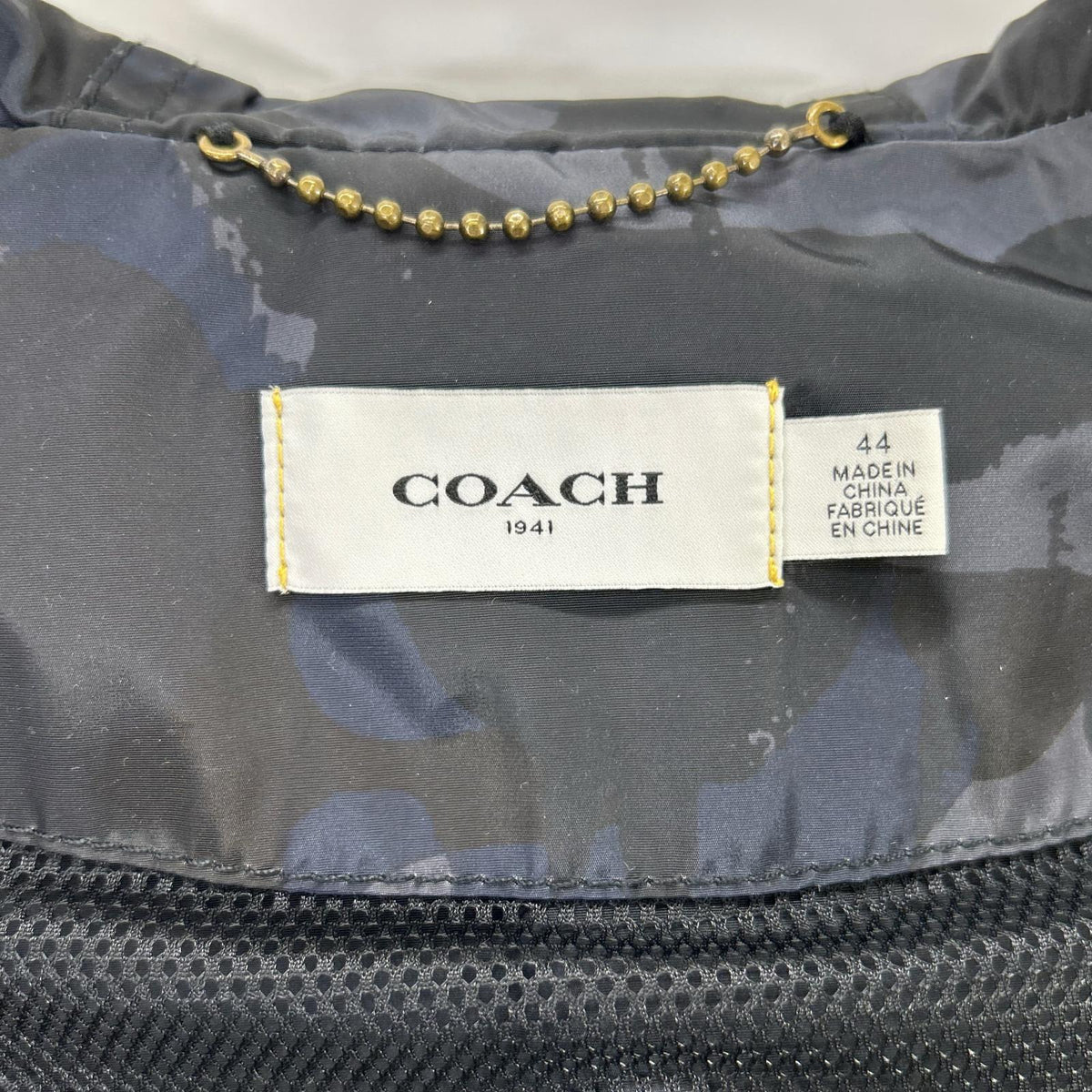 COACH 75815 Camo Polyester Zip Hooded Jacket Navy Size 44