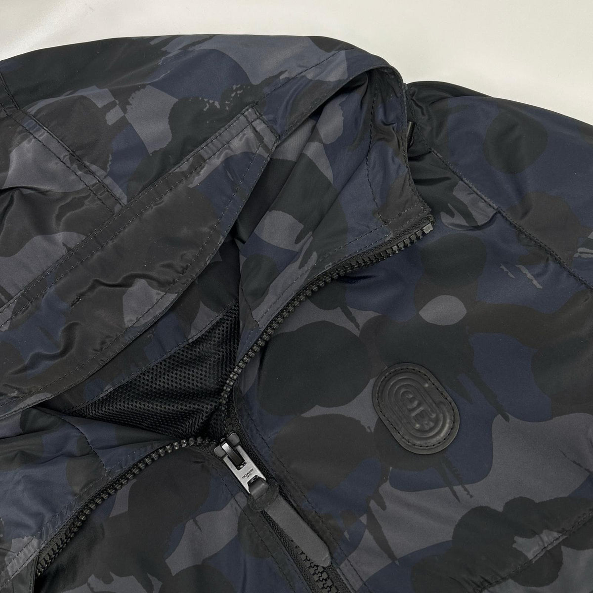 COACH 75815 Camo Polyester Zip Hooded Jacket Navy Size 44