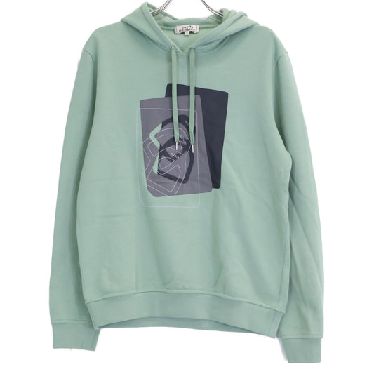 HERMES Etrier Decale Leather Patch Hoodie Light Green Size S