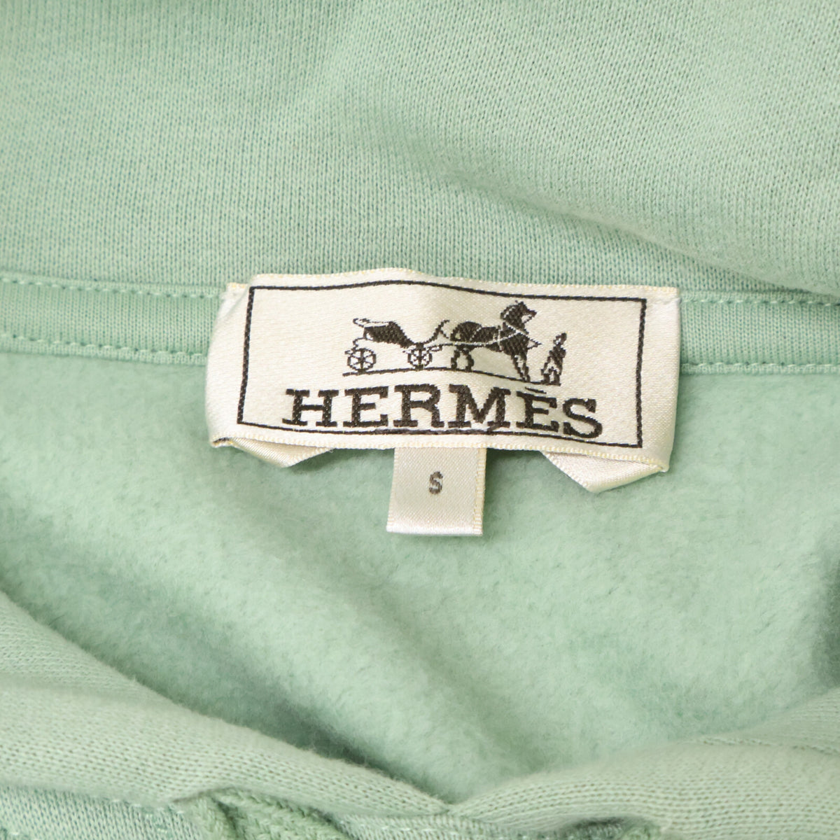 HERMES Etrier Decale Leather Patch Hoodie Light Green Size S