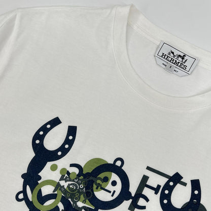 HERMES Hello Mr. Faliero Print Cotton T-Shirt White Size S