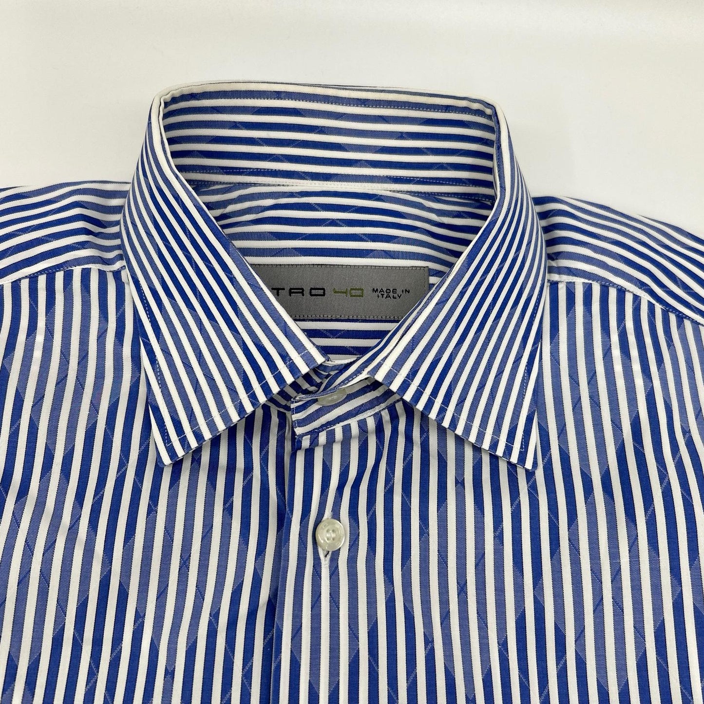 ETRO Stripe Argyle Wide Collar Dress Shirt Multi Size 40