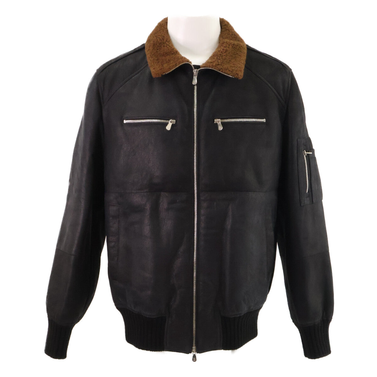 BRUNELLO CUCINELLI Sheepskin Mouton Zip Jacket Black Size M