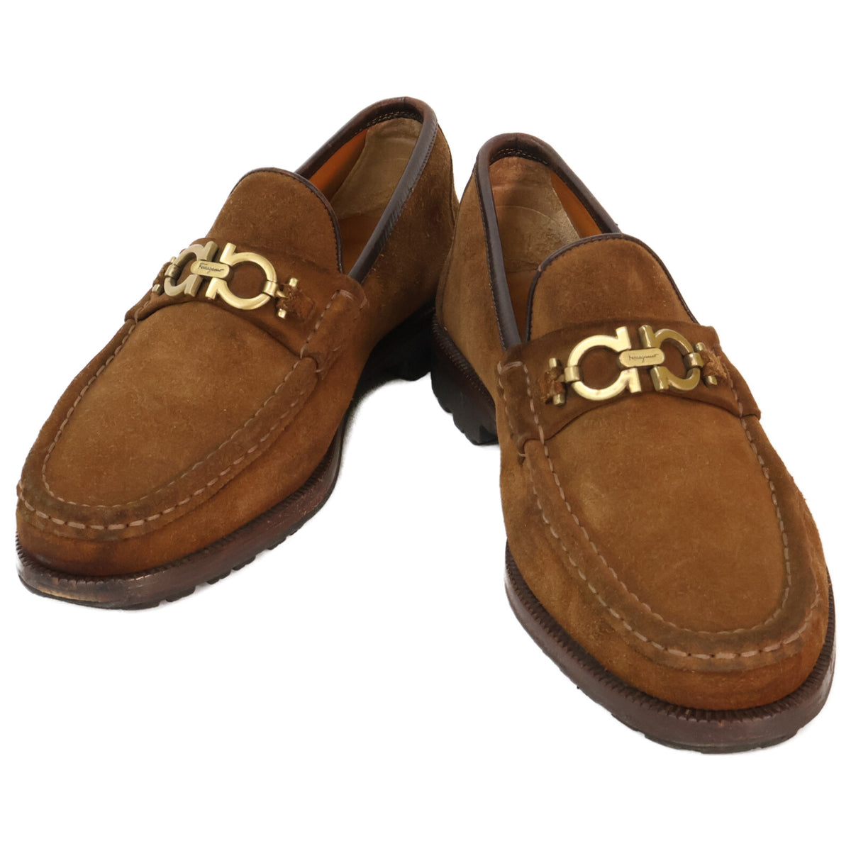 SalvatoreFerragamo Gancini Suede Loafers Brown Size 7