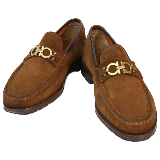 SalvatoreFerragamo Gancini Suede Loafers Brown Size 7