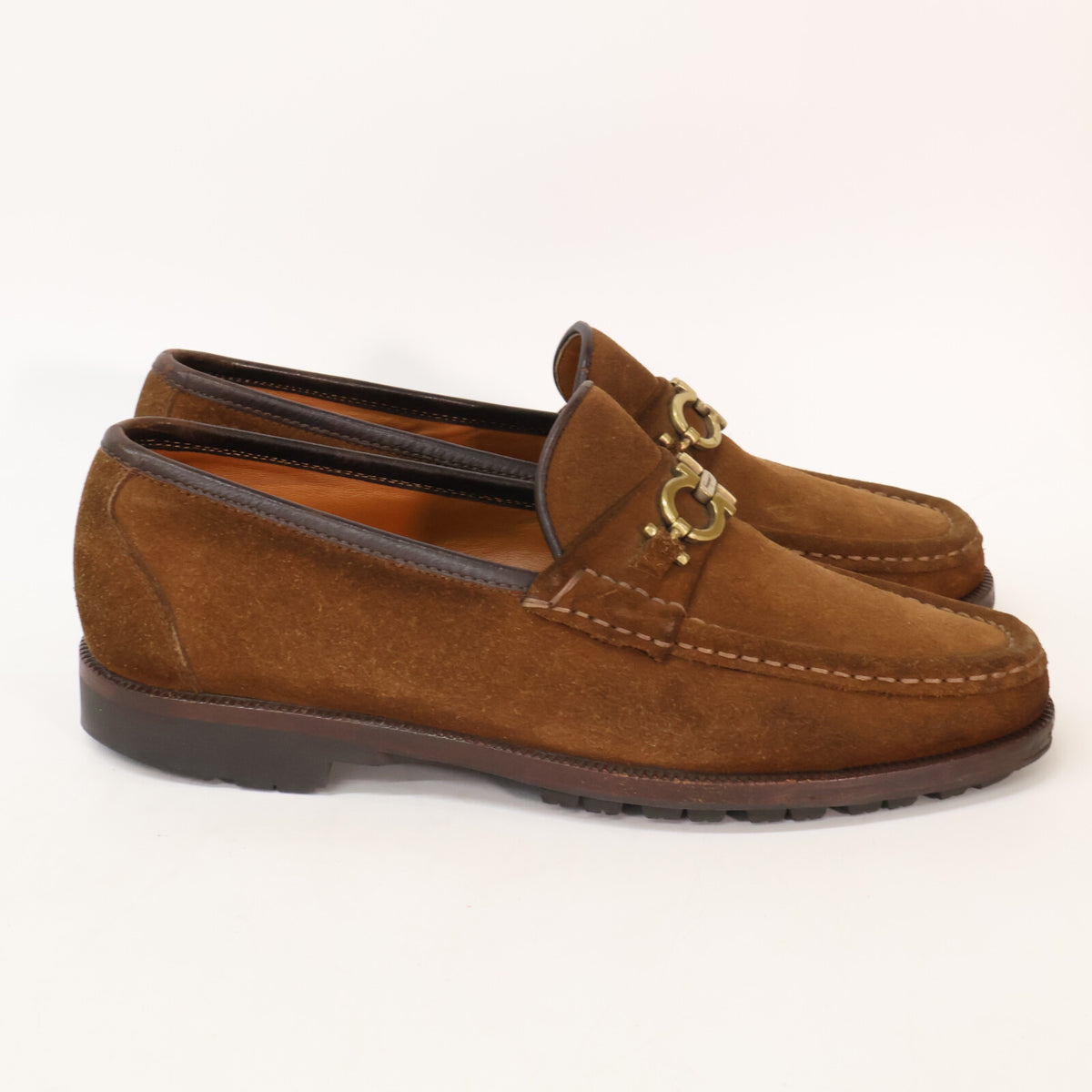 SalvatoreFerragamo Gancini Suede Loafers Brown Size 7