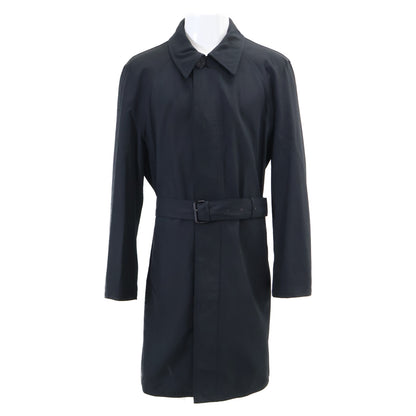 HERMES Black Cotton Nylon Belted Bal Collar Coat Size 50