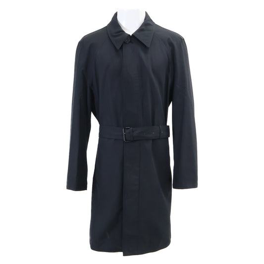 HERMES Black Cotton Nylon Belted Bal Collar Coat Size 50