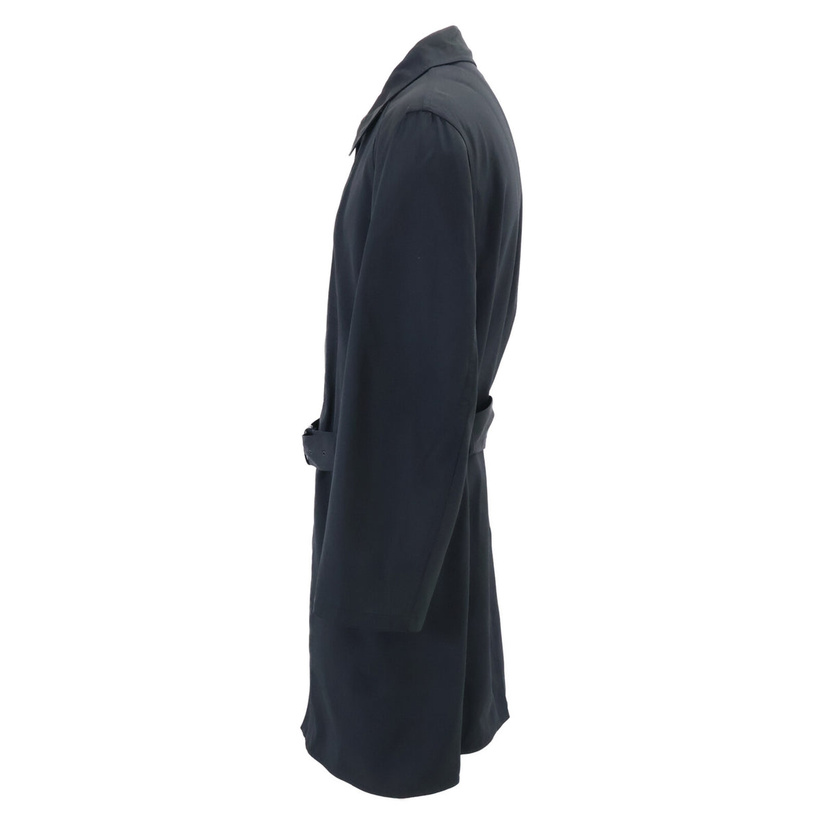 HERMES Black Cotton Nylon Belted Bal Collar Coat Size 50