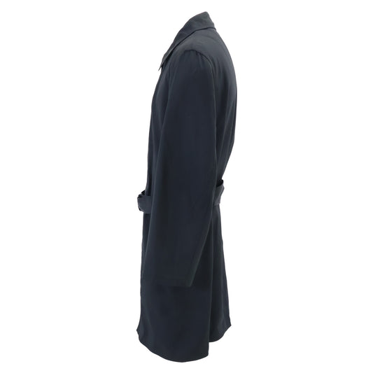 HERMES Black Cotton Nylon Belted Bal Collar Coat Size 50