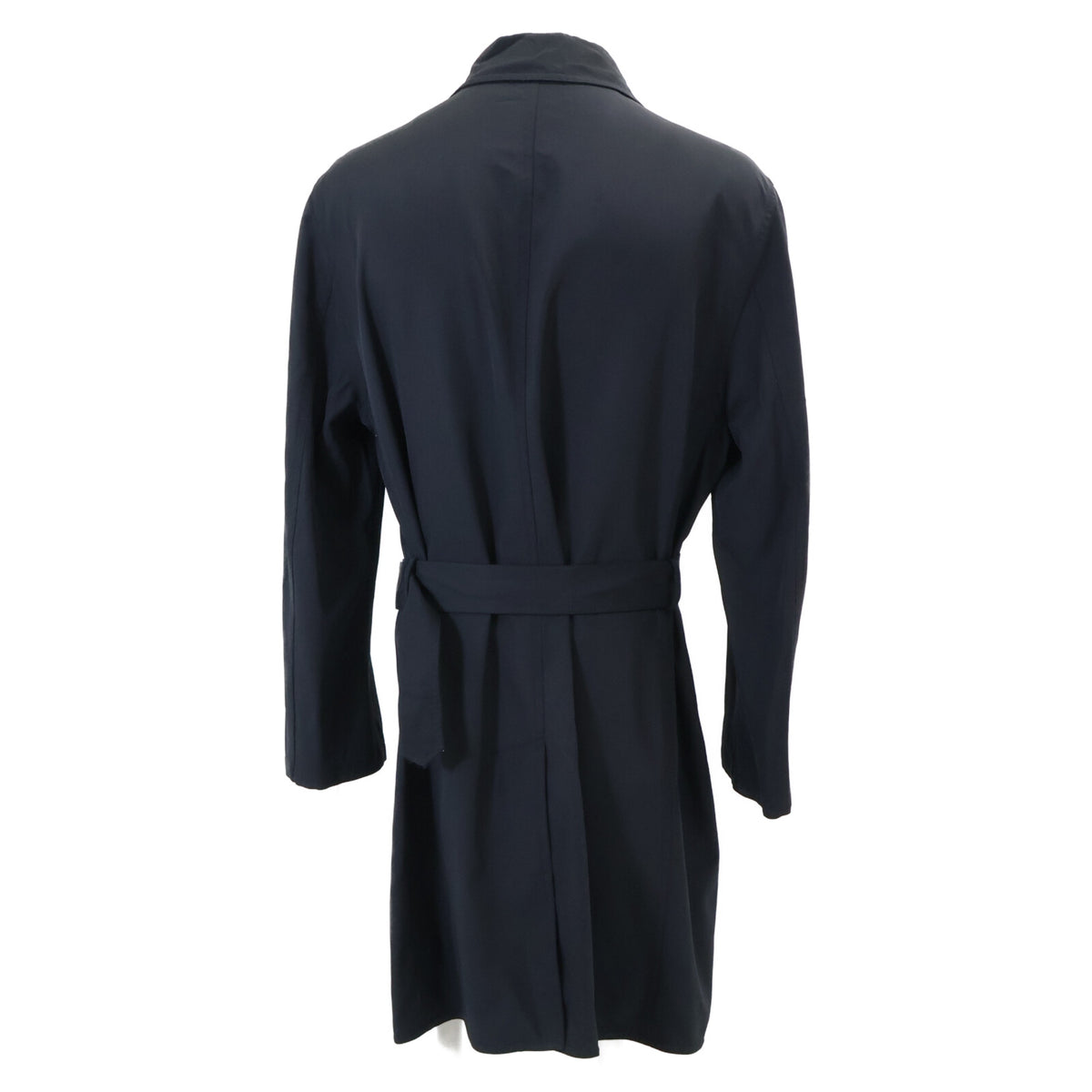 HERMES Black Cotton Nylon Belted Bal Collar Coat Size 50