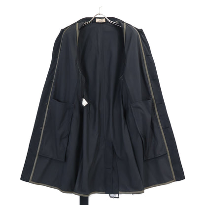 HERMES Black Cotton Nylon Belted Bal Collar Coat Size 50