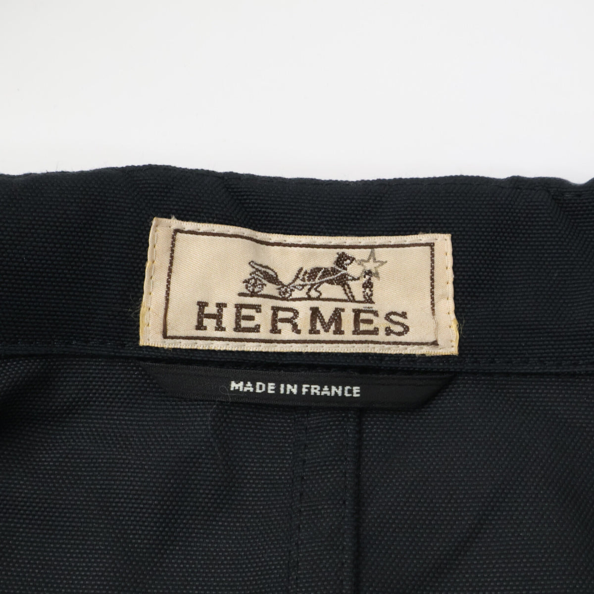 HERMES Black Cotton Nylon Belted Bal Collar Coat Size 50