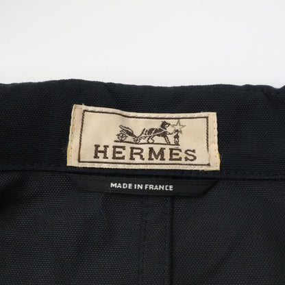 HERMES Black Cotton Nylon Belted Bal Collar Coat Size 50