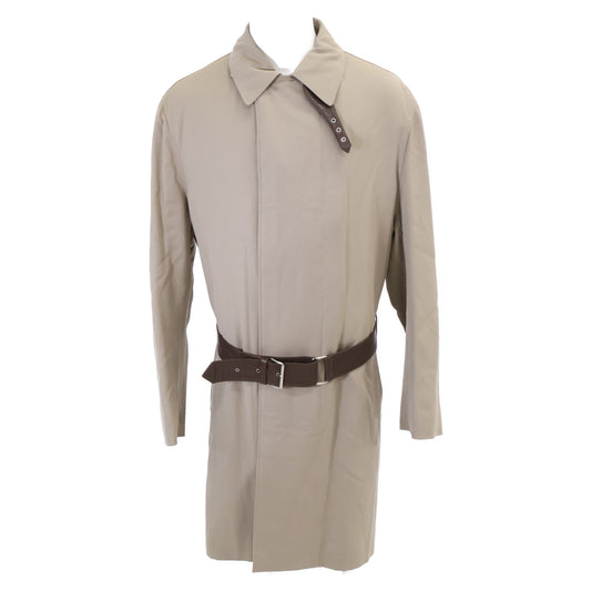 HERMES Wool x Leather Belted Trench Coat Beige Size 50