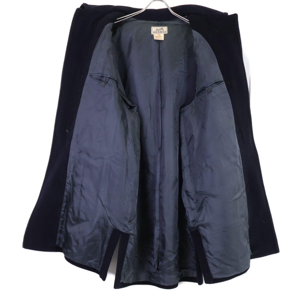HERMES Wool Duffle Coat Navy Size 50