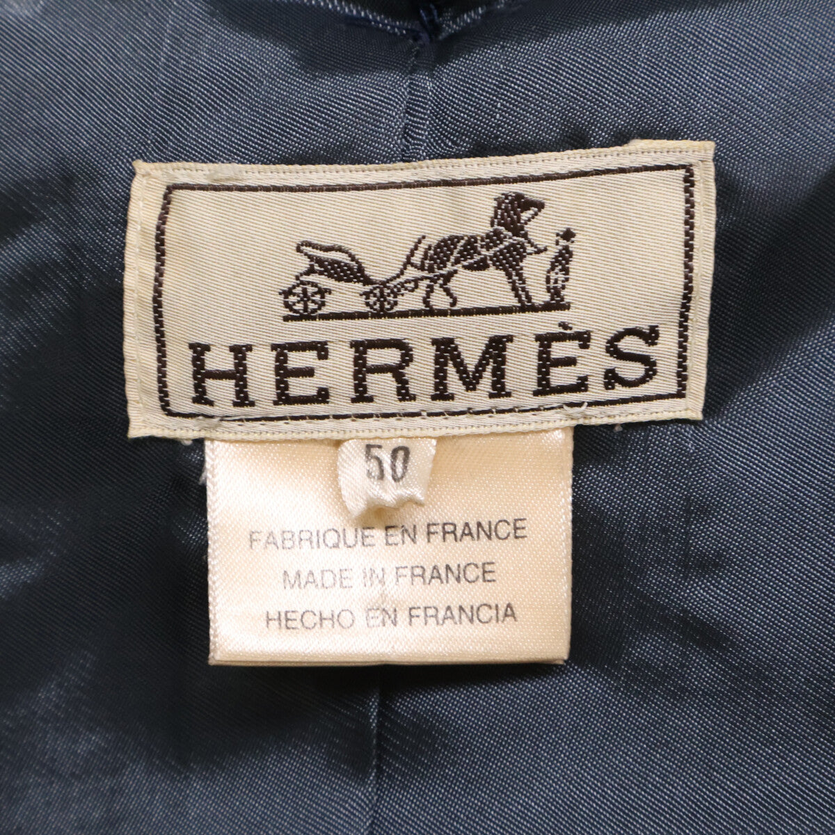 HERMES Wool Duffle Coat Navy Size 50