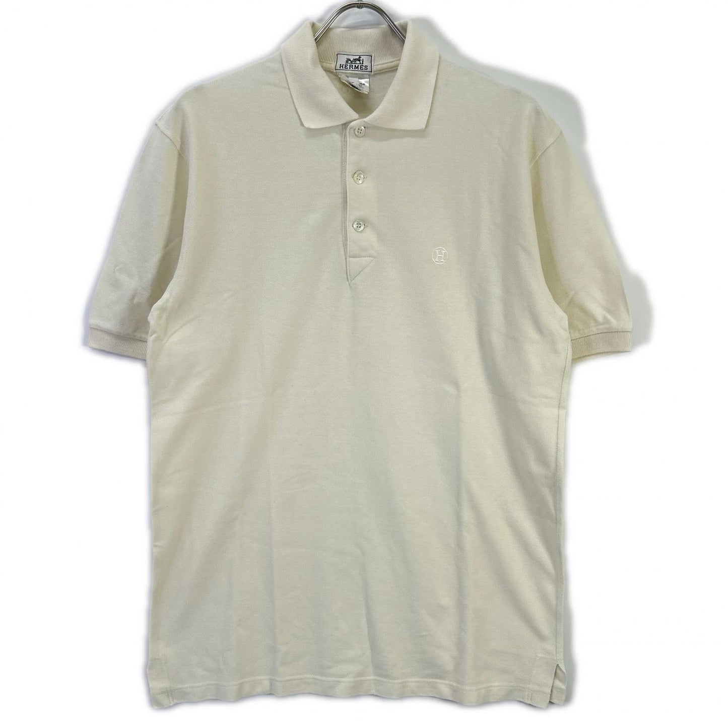 HERMES Ivory Cotton H-Logo Polo Shirt Size M
