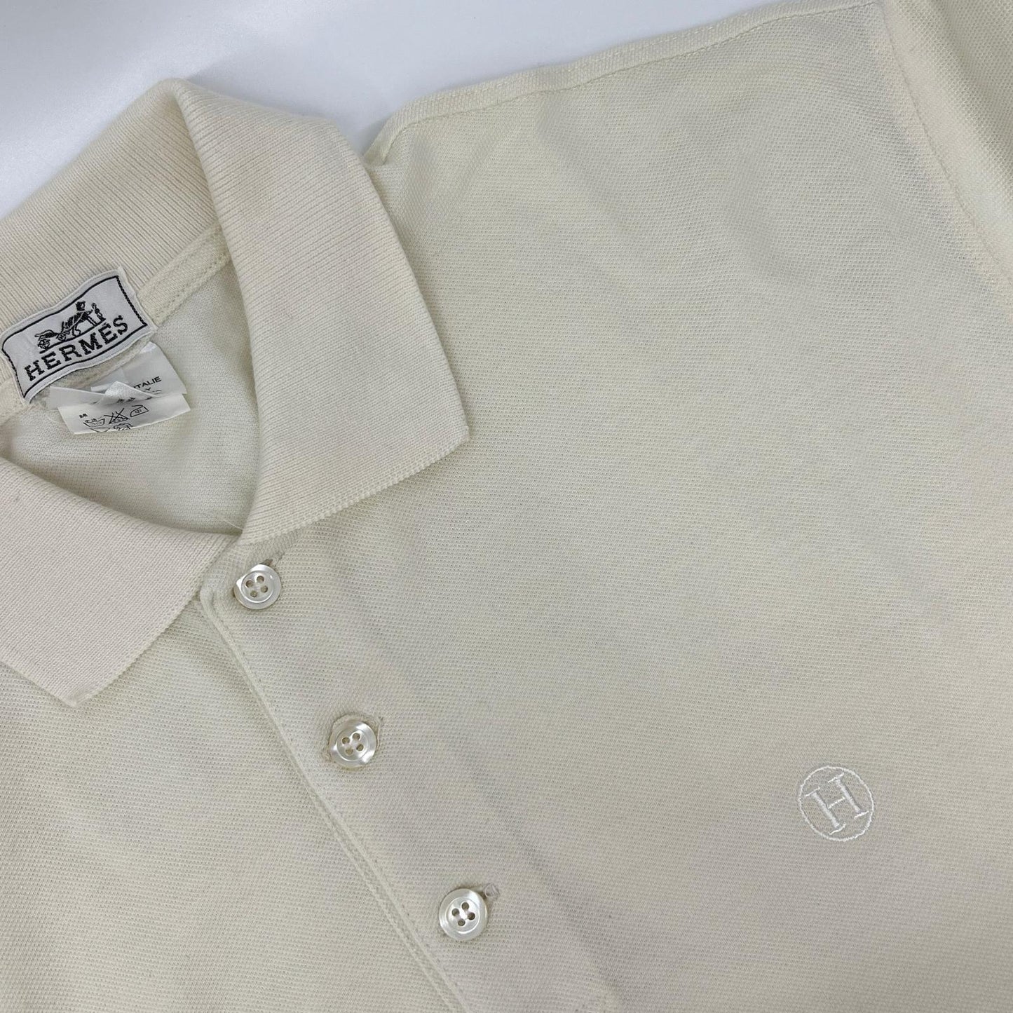 HERMES Ivory Cotton H-Logo Polo Shirt Size M