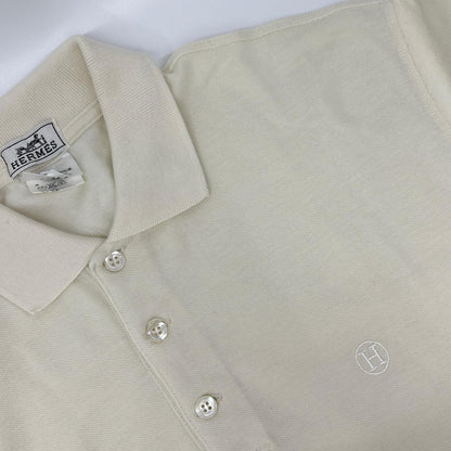 HERMES Ivory Cotton H-Logo Polo Shirt Size M