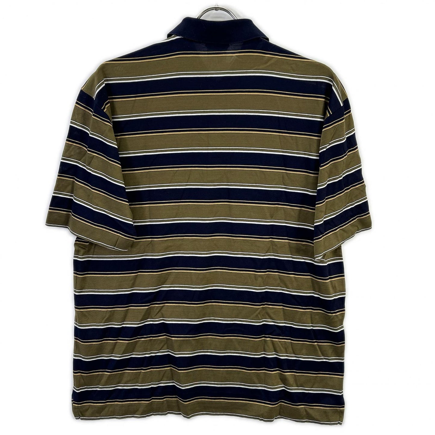 HERMES Khaki/Navy Cotton Striped Polo Shirt Size M