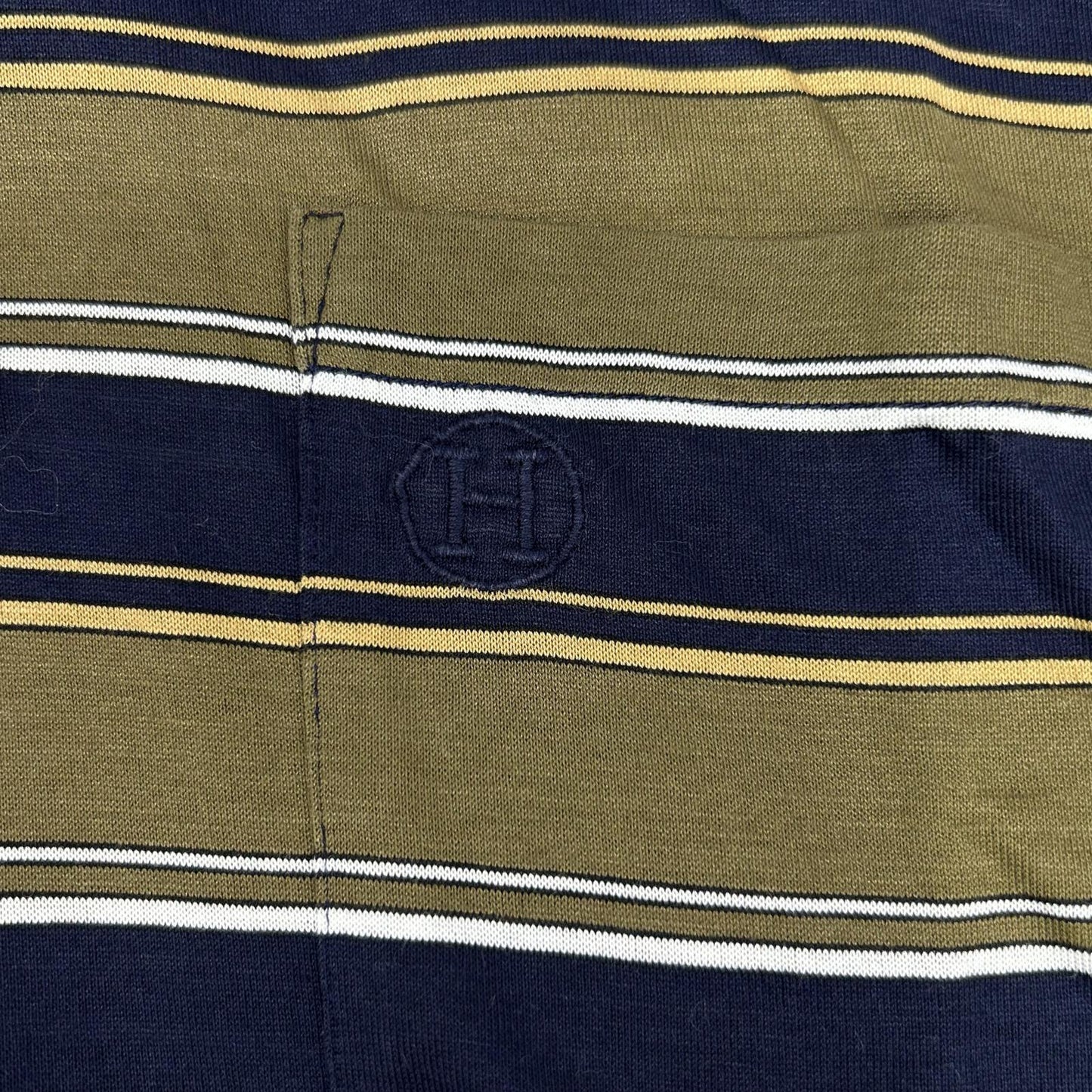 HERMES Khaki/Navy Cotton Striped Polo Shirt Size M