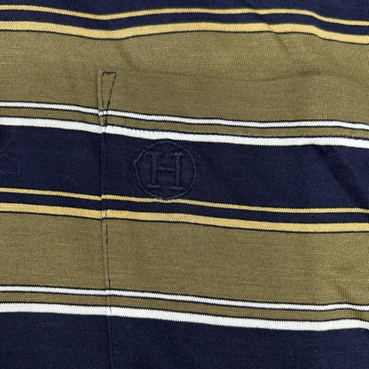 HERMES Khaki/Navy Cotton Striped Polo Shirt Size M