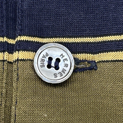 HERMES Khaki/Navy Cotton Striped Polo Shirt Size M