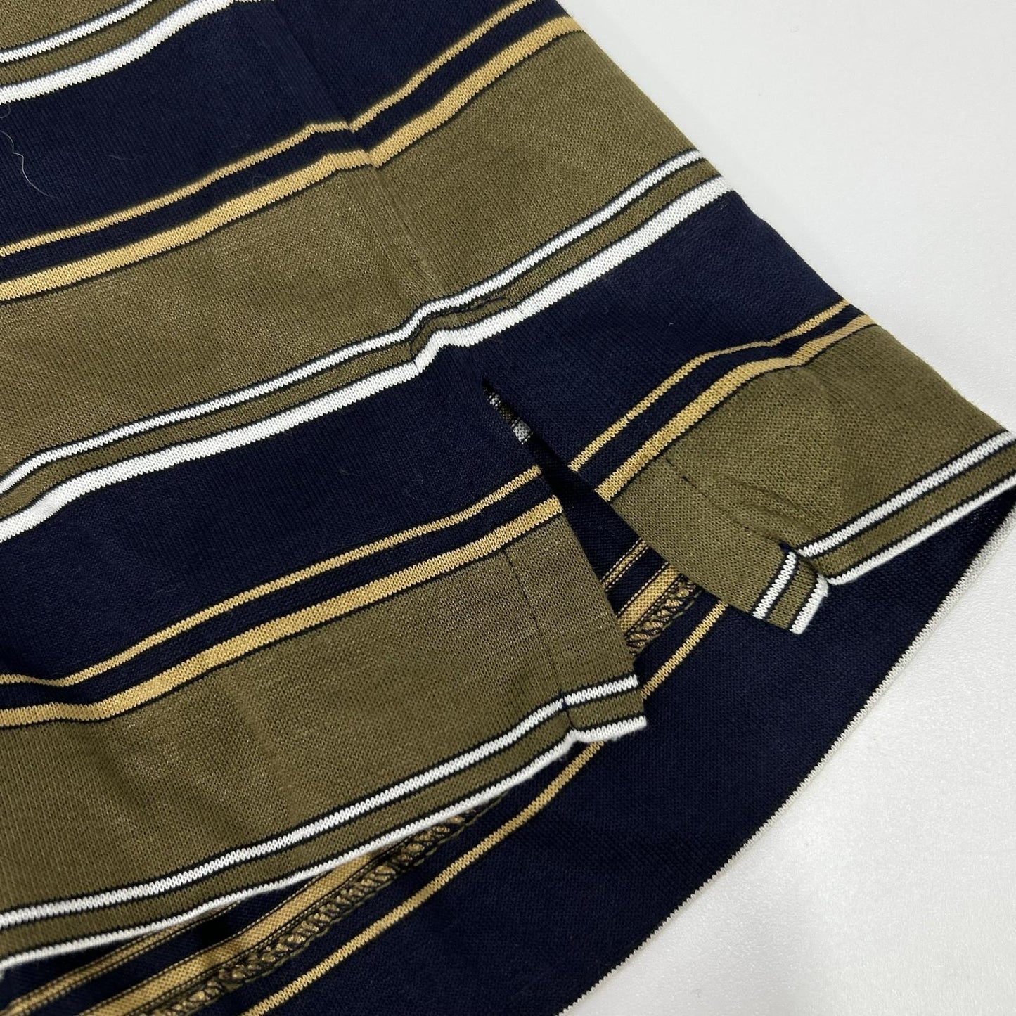 HERMES Khaki/Navy Cotton Striped Polo Shirt Size M