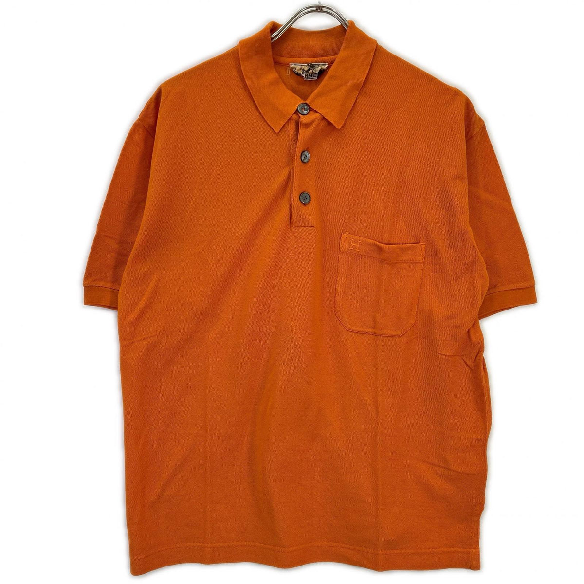 HERMES Orange Cotton H-Logo Polo Shirt Size M