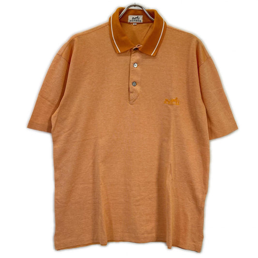 HERMES Orange Cotton Embroidered Logo Polo Shirt Size M