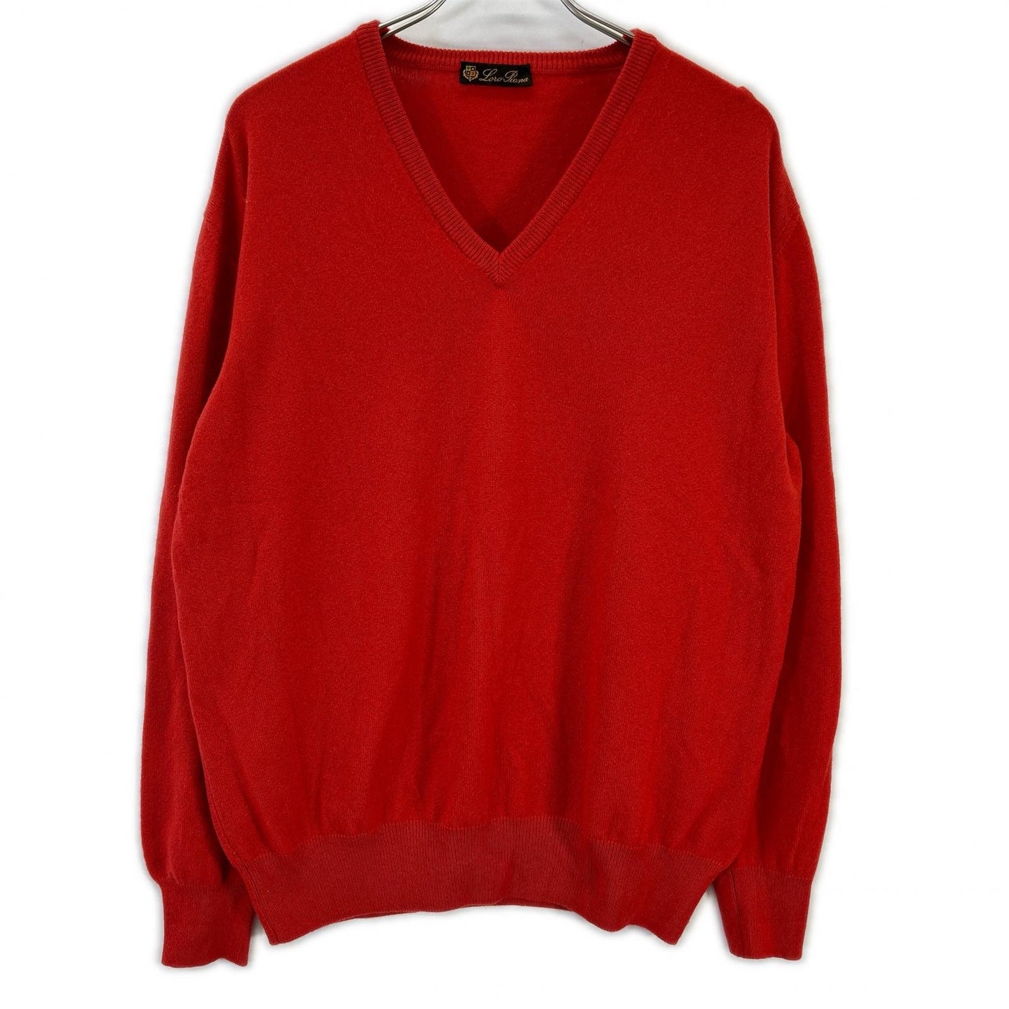 Loro Piana Orange Cashmere V-Neck Sweater Size 50