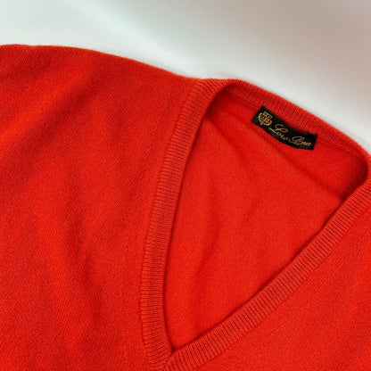 Loro Piana Orange Cashmere V-Neck Sweater Size 50
