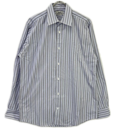 HERMES Blue Cotton Striped Sellier Button Shirt Size 39