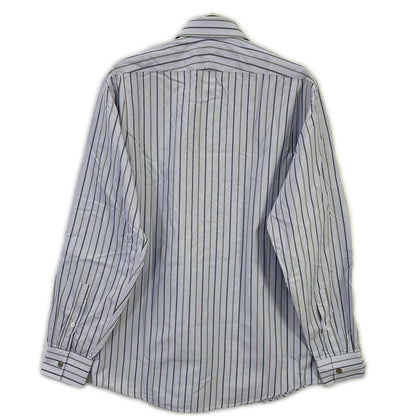 HERMES Blue Cotton Striped Sellier Button Shirt Size 39