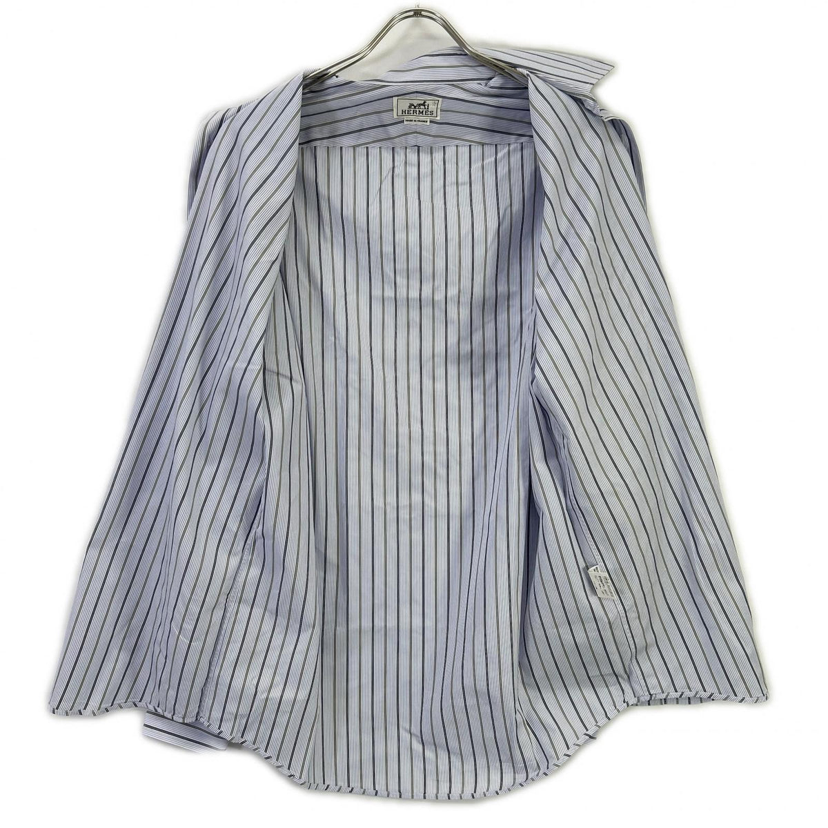 HERMES Blue Cotton Striped Sellier Button Shirt Size 39