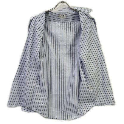 HERMES Blue Cotton Striped Sellier Button Shirt Size 39