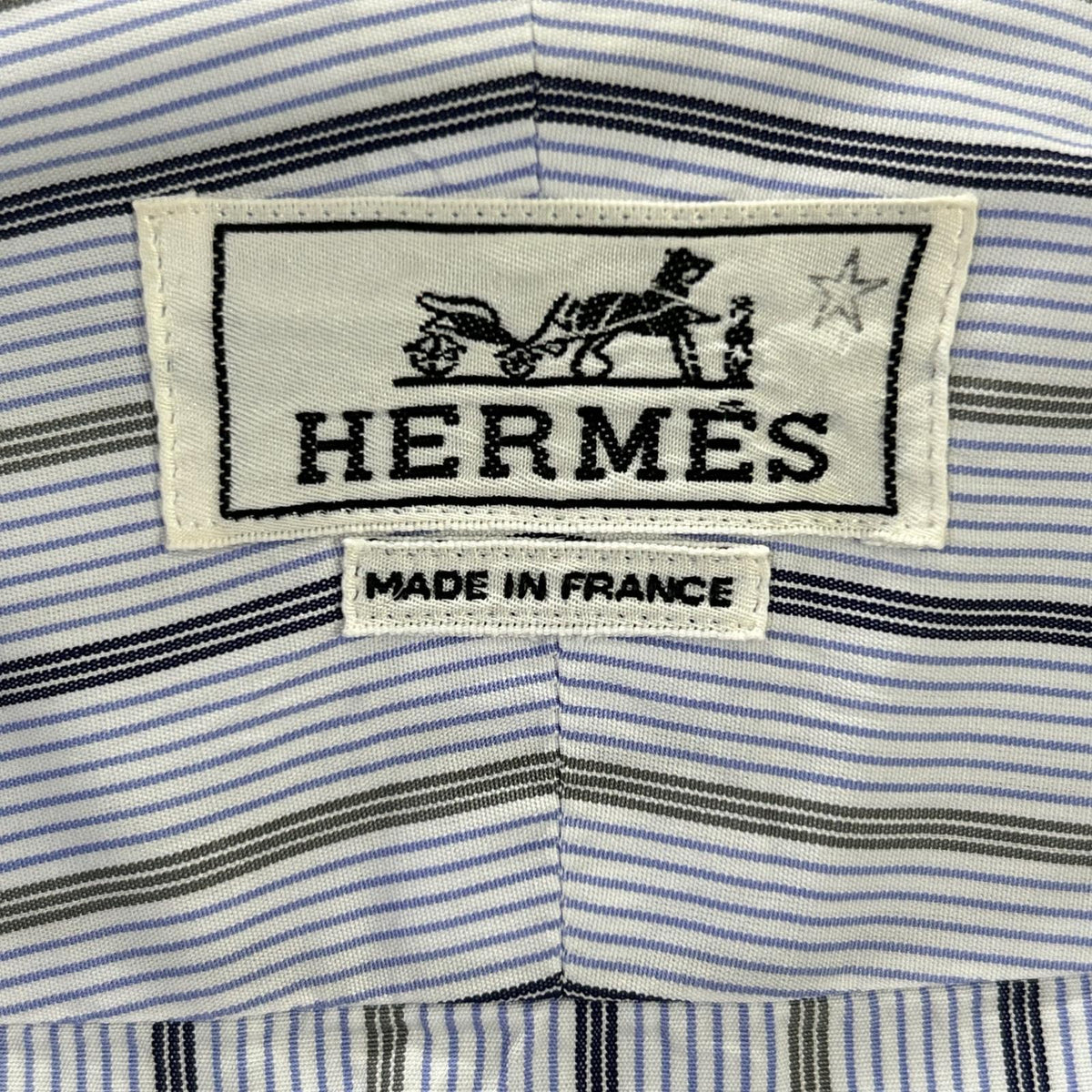 HERMES Blue Cotton Striped Sellier Button Shirt Size 39