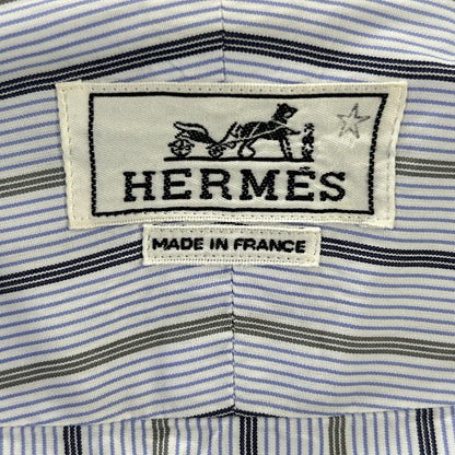 HERMES Blue Cotton Striped Sellier Button Shirt Size 39