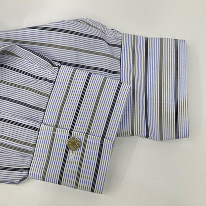 HERMES Blue Cotton Striped Sellier Button Shirt Size 39