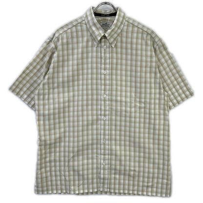 HERMES Beige Cotton Check Short Sleeve Shirt Size 41