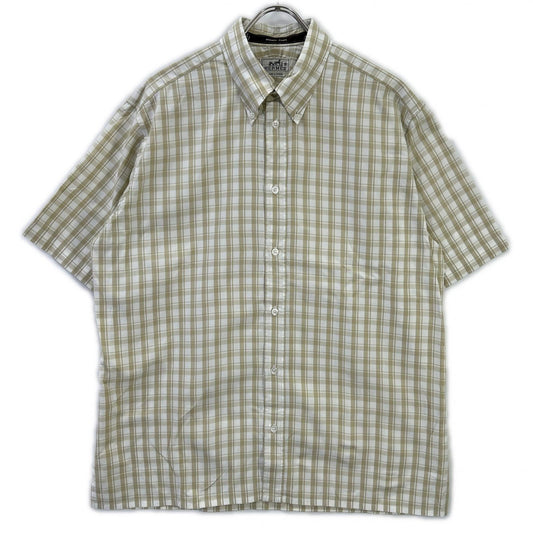 HERMES Beige Cotton Check Short Sleeve Shirt Size 41