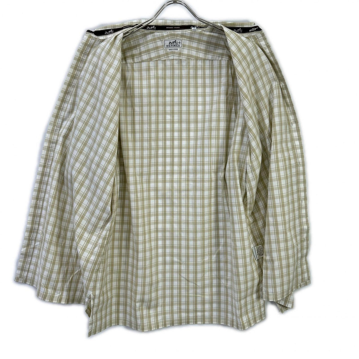 HERMES Beige Cotton Check Short Sleeve Shirt Size 41