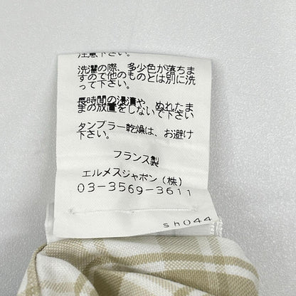 HERMES Beige Cotton Check Short Sleeve Shirt Size 41