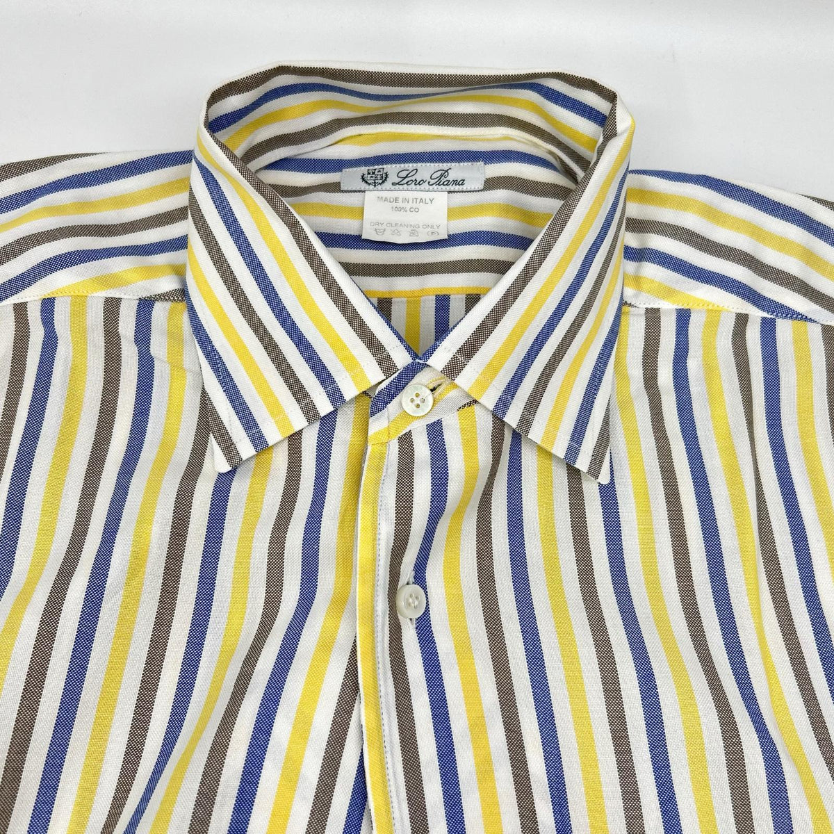 Loro Piana Yellow/Navy Cotton Striped Sleeve Shirt Size S