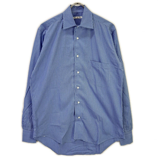 Loro Piana Blue Cotton Gingham Long Sleeve Shirt Size M
